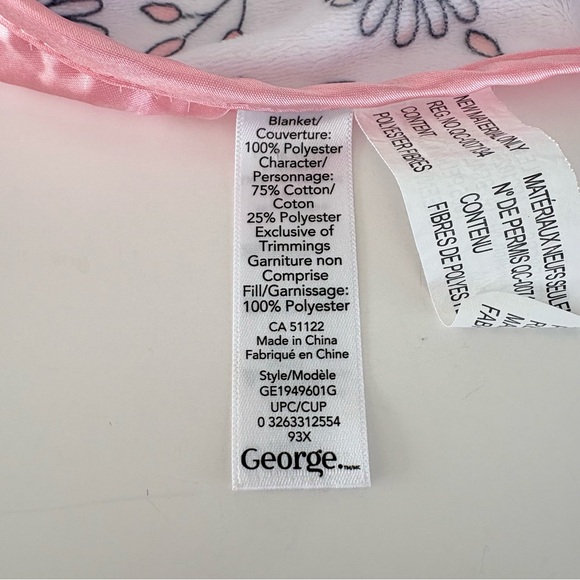 George White Pink Floral Bunny Rabbit Satin Trim Security Blanket Baby Lovey - Picture 12 of 16